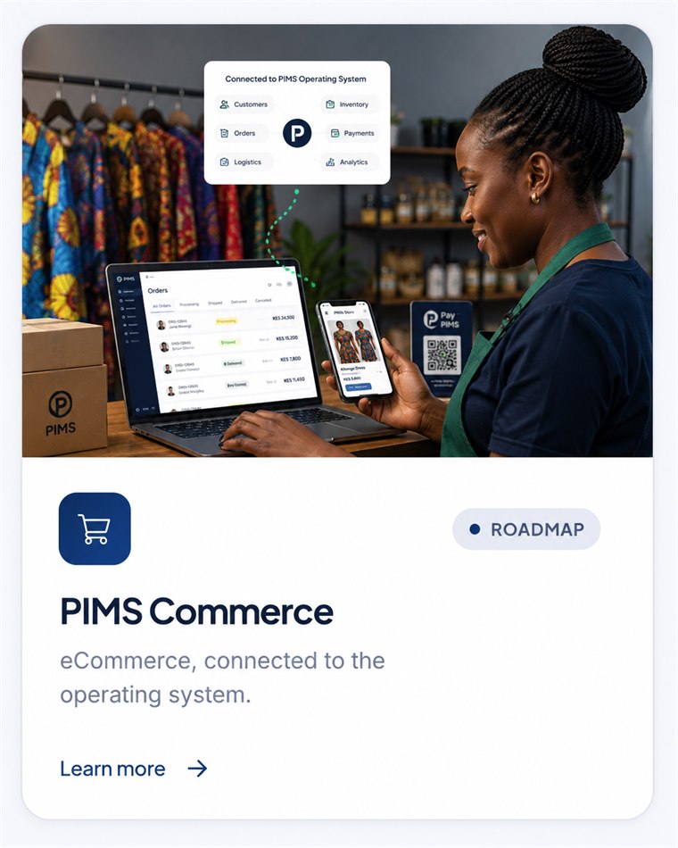 PIMS Commerce — eCommerce, connected to the operating system. Roadmap.