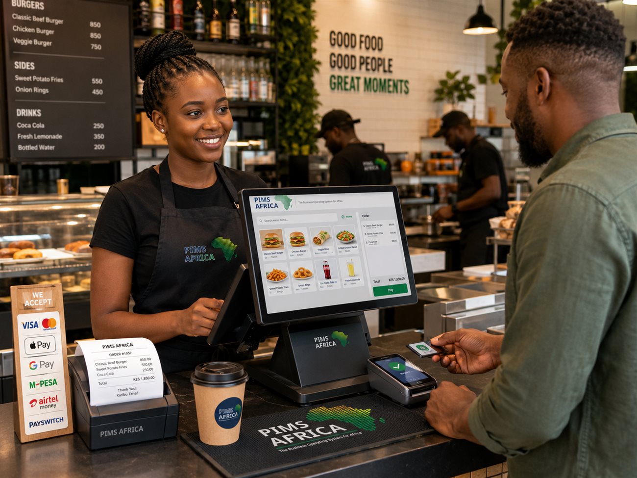 A restaurant taking orders and payments on PIMS Africa